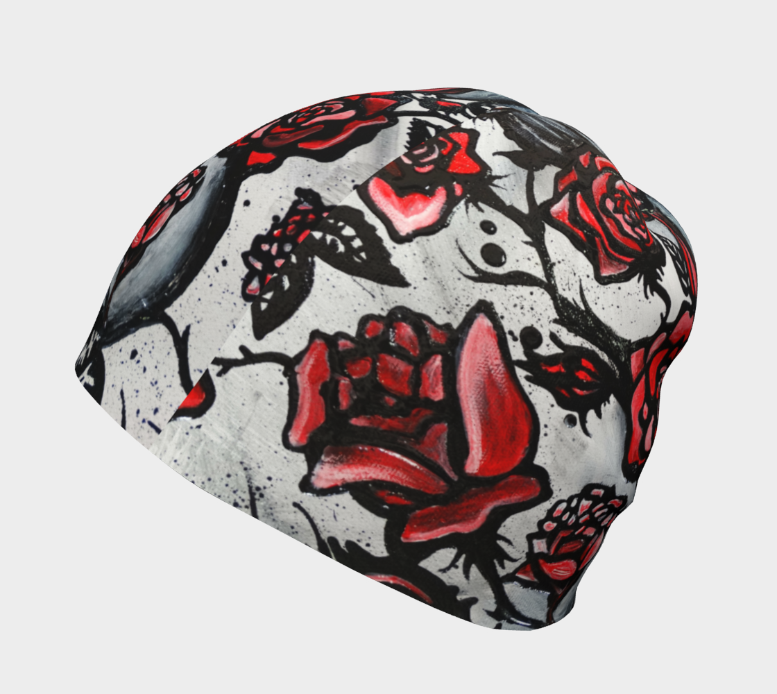 Tuque #2.1 L'envoutement des roses, rouge et gris