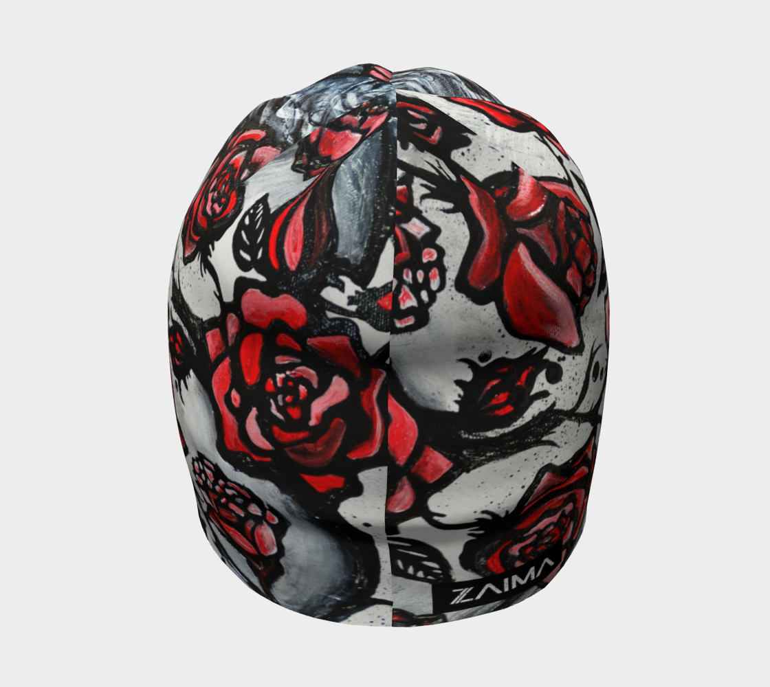 Tuque #2.1 L'envoutement des roses, rouge et gris