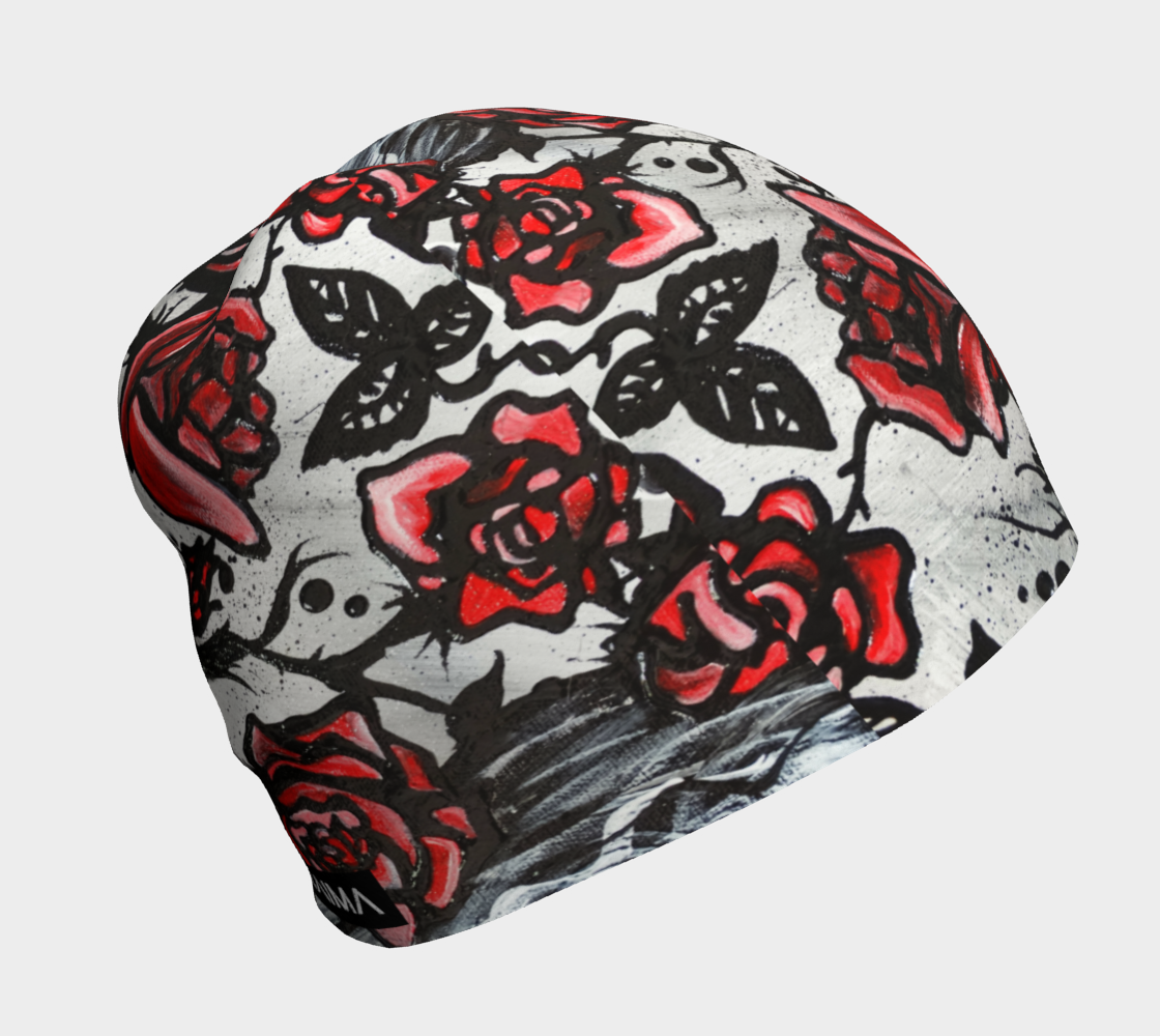 Tuque #2.1 L'envoutement des roses, rouge et gris