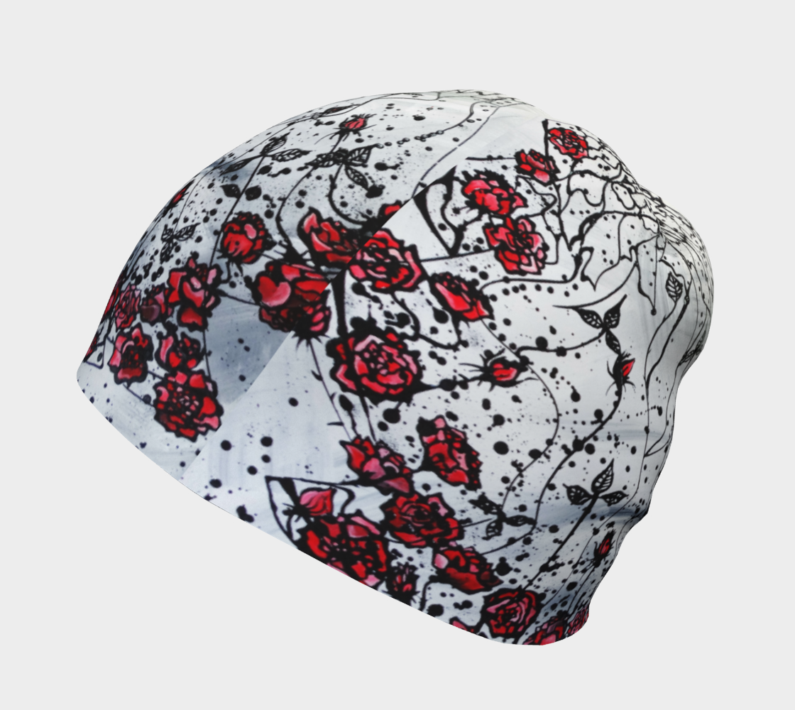 Tuque #2 L'envoutement des roses, blanc et rouge