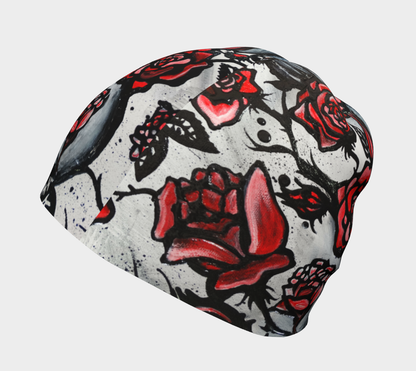 Tuque #2.1 L'envoutement des roses, rouge et gris