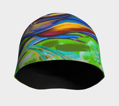 Tuque #8 Nature verte, bleu et fushia