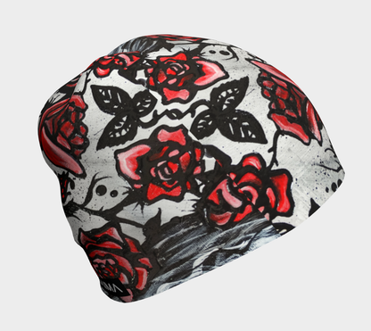 Tuque #2.1 L'envoutement des roses, rouge et gris